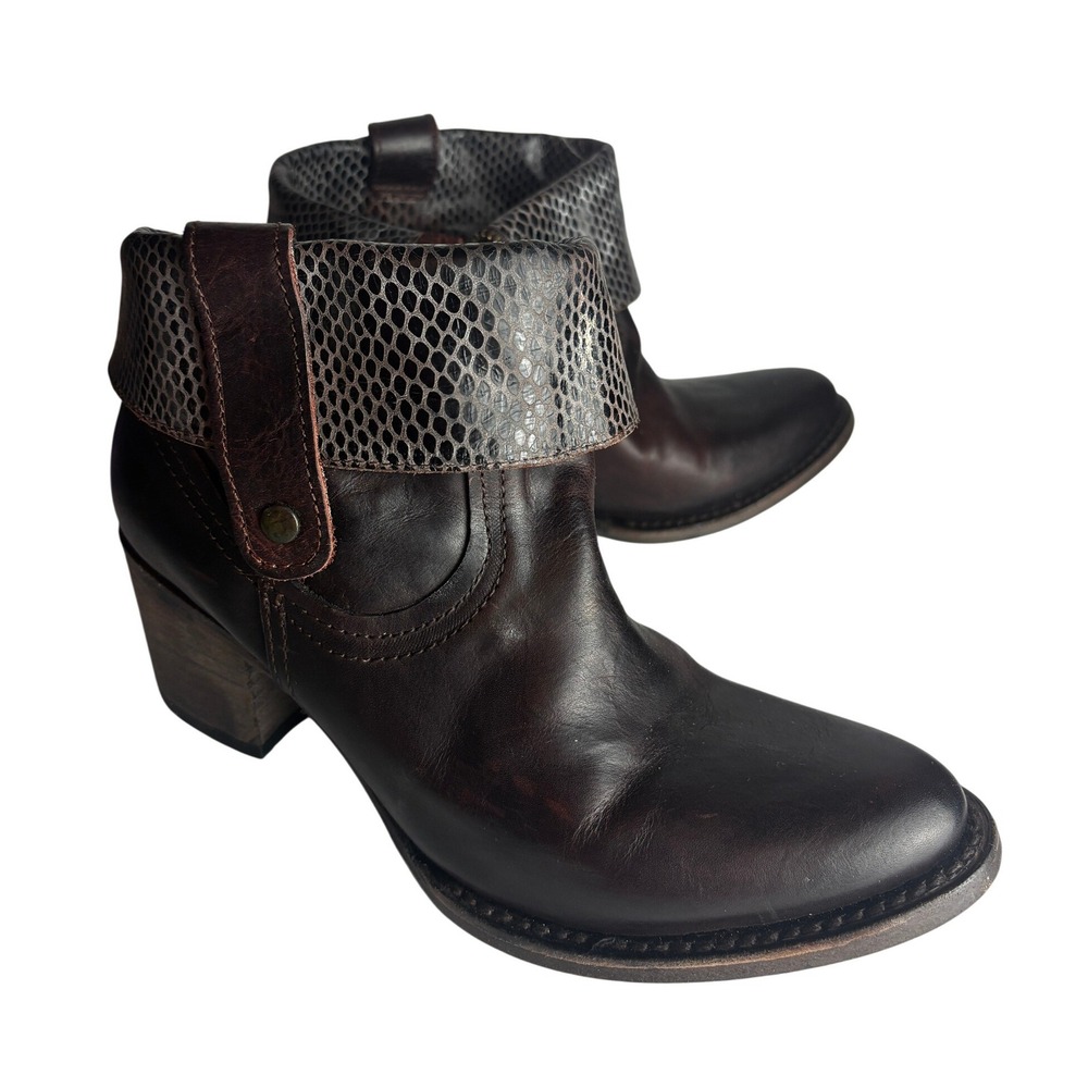 Freebird by Steven Brown Leather Snakeskin Cuff Ankle Boots Size 7 Distressed
